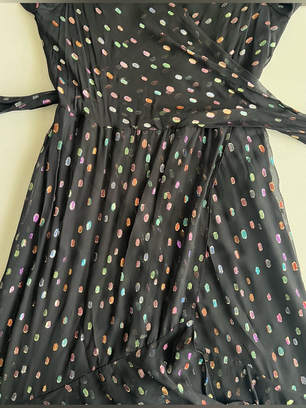 DVF Berdina Metallic Flounce Wrap Dress High Low Multicolor Dot Size 6 - Picture 9 of 16